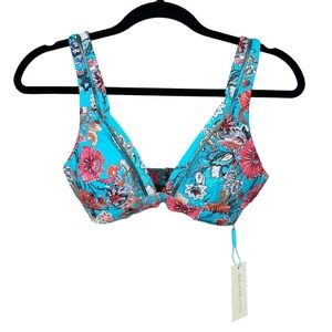 NWT Sea Level Swim Dominica Tri Bra Aqua Pink Floral Bikini Top Sz 4
